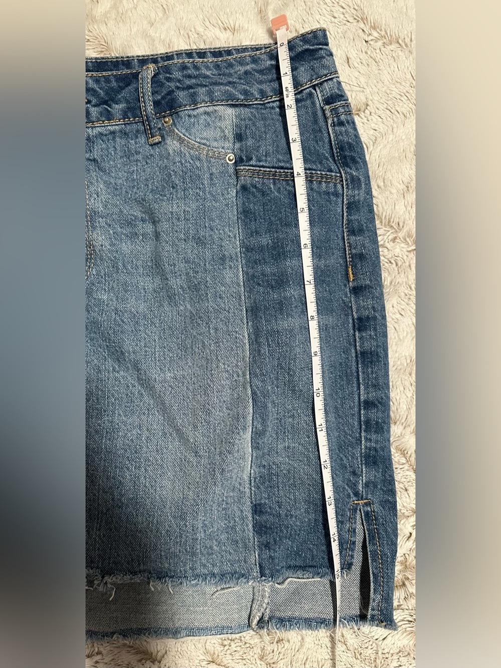 Gianni Bini Two-Tone Blue Denim Patchwork Raw Hem Skirt Size Large - Picture 6 of 10